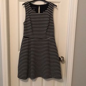 Black and white striped A-line dress